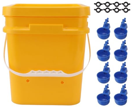Automatisk kycklingvattenkopp 12L handhållen fjäderfädricksutrustning för gåsanka (Hink + Blue Bird Bowl + Svarta skruvar)