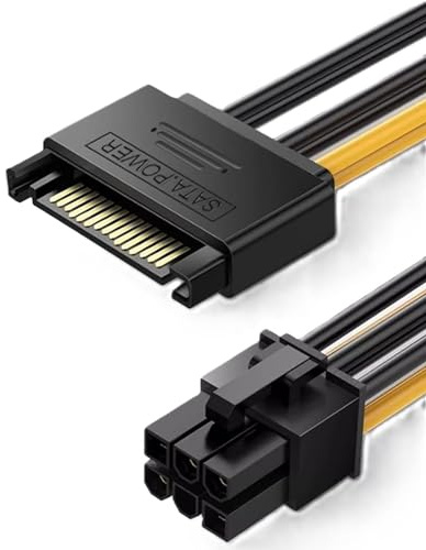 SATA to 6-Pin PCIe Power Adapter Cable – 15-Pin SATA Male to 6-Pin PCI-Express Female GPU Power Converter, 20cm Internal Cable for Graphics Card Power Supply Connection