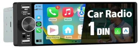 1 DIN Universales Autoradid mit Carplay, Android Auto, 6,28 Zoll | mit Rückfahrkamera, Online Navigation, Typ C / USB / AUX Anschluss, Bluetooth, SWC, FM Radio, 1280x480-IPS-Bildschirm