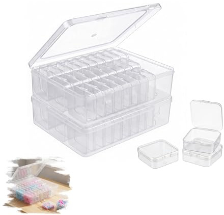 KUIZHEN Kleine Aufbewahrungsboxen, 62 Stück Sortierboxen für Kleinteile, 5,5 x 5,5 x 2cm Mini Aufbewahrungsbox, Bügelperlen Aufbewahrungsbox für Schmuck Perlen Schrauben