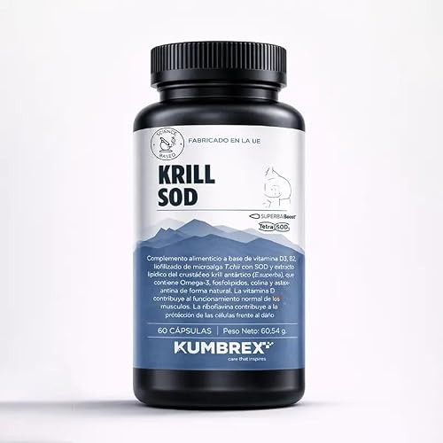 KRILL SOD® – Omega 3 de Krill Antártico SUPERBA krill® con Fosfolípidos, Colina y Astaxantina + TetraSOD® – Complemento Alimenticio para Deportistas y Personas Activas (60 capsulas)