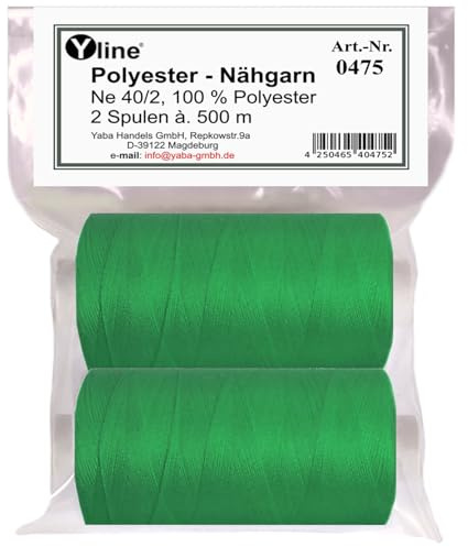 Yline - 1000 m (2 Spulen) Nähgarn für Nähmaschine, Nähfaden Polyester, Syngarn Allesnäher, 0475-09 (grün)
