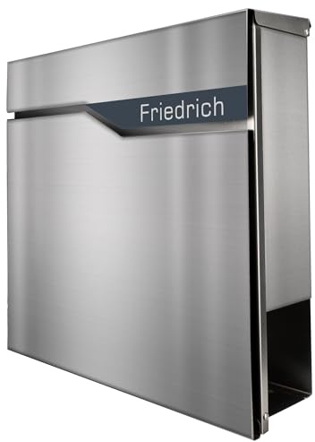 Zalafino Briefkasten mit Beschriftung des Namen - RARITÄT – individualisierbarer Design Briefkasten aus Edelstahl mit Zeitungsrolle - Model Kayser