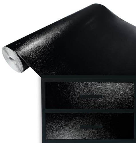 DecoMeister Pellicola Adesiva per Mobili 90x100 cm - Carta Adesiva Effetto Pelle per Rivestimento Mobili Cucina e Armadio - Pellicola Decorativa Lavabile e Impermeabile - Pelle Nera