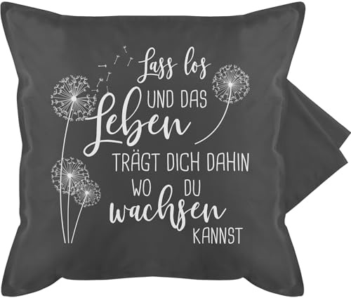 Shirtracer Kissenbezug - Statement Kissen mit Sprüchen - Lass los Pusteblumen - Weiß - 50 x 50 cm - Grau - kissenhülle Pusteblume kuschelkissen sprüche Spruch süße motivkissen