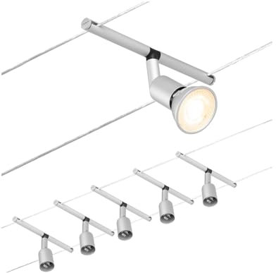 Paulmann CorDuo, sistema di cavi per faretti, 94442, set Salt, massima CC 5 pezzi da 10 Watt l’uno, estensibile, cromato, opaco, cavi, in plastica, GU 5,3, senza lampadine