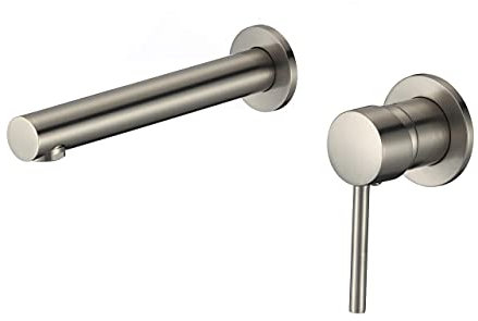 VALAZ Rubinetto Bagno Lavabo a Muro Acciaio Spazzolato Protezione PVD | Miscelatore Lavabo Bagno Acqua Fredda e Calda | Installazione Facile | Ottone, Inossidabile, Rondo, Serie Guadalquivir