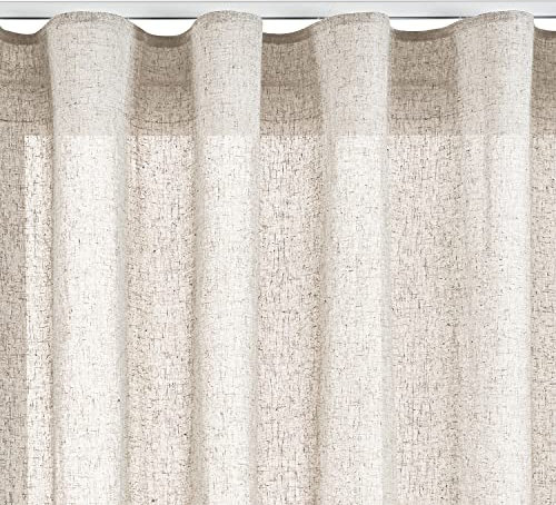 STORESDECO Cortina translúcida Efecto Lino Beige con Cinta fruncidora para rieles 200x300 cm, Elegante para dormitorios, cocinas o Salones Luminosos