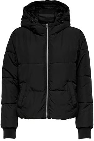 JDY Jdynewerica OTW Noos - Chaqueta con capucha para mujer, Negro/detalle: cremallera plateada, M