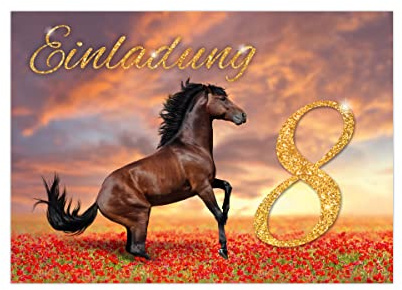 12 Einladungskarten zum 8. Kindergeburtstag achte Geburtstag Mädchen Pferd
