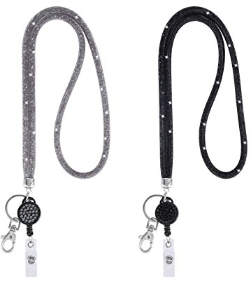 Cordón para el Cuello de Cristal Titular de la Insigni Retráctil con Llavero e Porta Credencial Retráctil para Llaves, Tarjetas de Identificación, Tarjeta de Estudiante, Permiso de trabajo 2Pcs