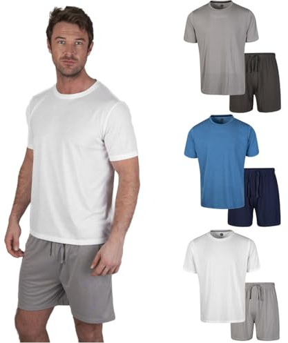 Light & Shade Conjunto Hombre Algodón Loungewear – Pijama con Camiseta y Pantalón Corto, Ropa Dormir Ligera Transpirable con Cordón Verano (Blanco, XXL)