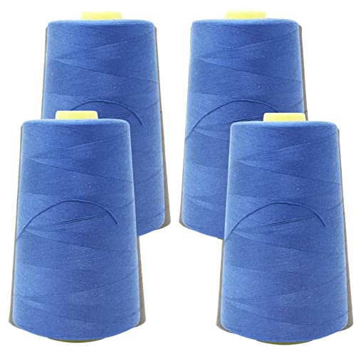 Overlockgarn für Overlock Nähmaschinen - 5000 yard = ca. 4570 m pro Kone - Garnstärke 40/2 aus 100% Polyester (Berliner Blau, 4 Konen)