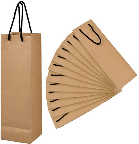 heavenlife 12 Stück Wein Geschenkbeutel Papier 11x9x35cm, Champagner Weinflaschen Tasche mit Starken Griffen, Stabile Wein Flaschentüten, Geschenktüten für Wein Geburtstag Hochzeitsfeier(Braun)