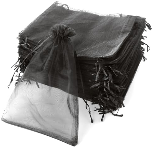 YFZYT Organzasäckchen Groß 30x40cm 50 Stück Organzabeutel Schmuckbeutel | Schwarze Geschenkbeutel Säckchen zum Befüllen Geschenktüten Durchsichtig für Hochzeit Säckchen Halloween Weihnachten