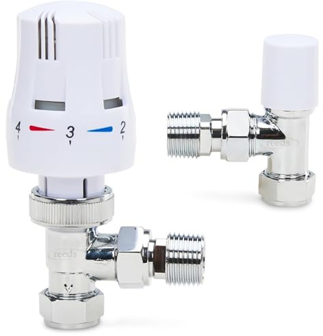 Reeds Thermostatic Radiator Valve TRV with Lockshield White Chrome 15mm x 1/2 inch