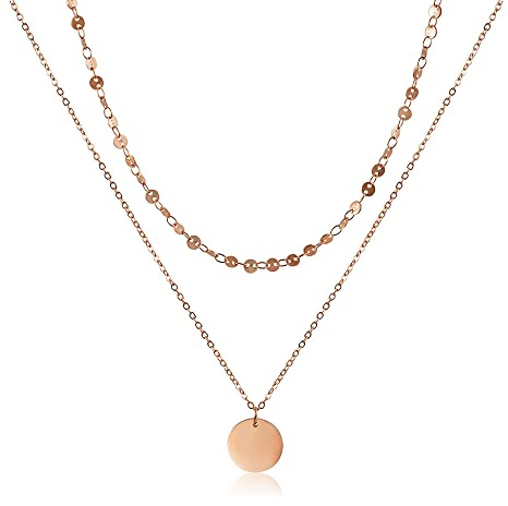 GD GOOD.designs Mehrreihige Kette für Damen mit Plättchen Roségold - wasserfeste Coin Halskette zweireihig 18K vergoldet I Layered Plättchenkette aus Edelstahl