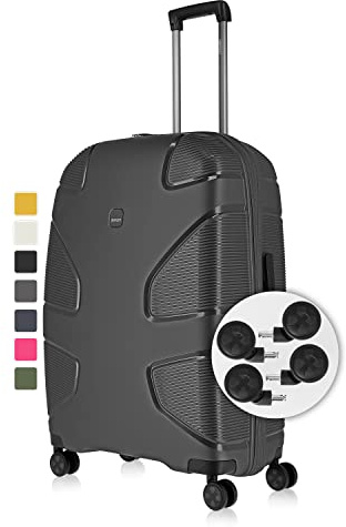 IMPACKT Hartschalenkoffer IP1 mit 4 Rädern aus recyceltem Material mit austauschbaren Klickrollen, Irongrey, 76 cm (Größe L), Casual