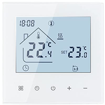 Termostato Digital para Habitaciones, Pantalla LED, regulador de Temperatura, programable semanalmente, para calefacción eléctrica por Suelo Radiante (Blanco,16 A)