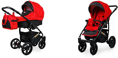 BabyLux Miracle 2-in-1 Baby Kinderwagen Tief und Kinderwagen mit Zubehör Verstellbar und faltbar Aluminium Konstruktion Wasserdicht Nicht abnehmbare Räder Sea Blue