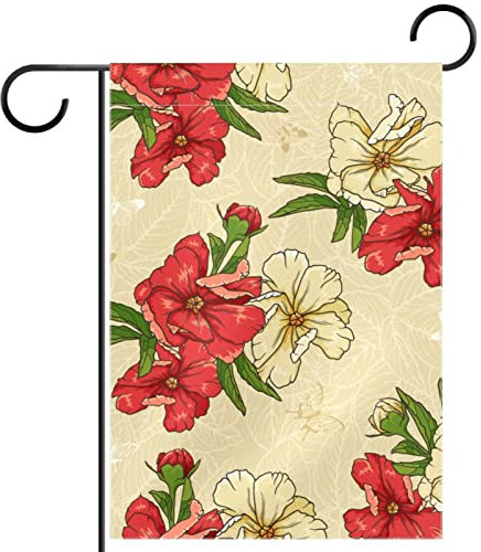 Drapeaux de jardin 12 x 18 drapeaux de jardin double face drapeaux de jardin imperméables pour l'extérieur,Fleurs Vintage Laurier Rose Rouge Blanc