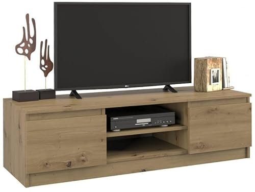 CDF TV Schrank Lowboard 2 Türen 2 Regale TV Board Fernsehschrank 120cm lang | Fernsehtisch für Fernseher Sideboard TV-Tisch Wohnzimmer Schlafzimmer Kabelöffnung Eiche Artisan 40x120x36 cm Einfach Montage