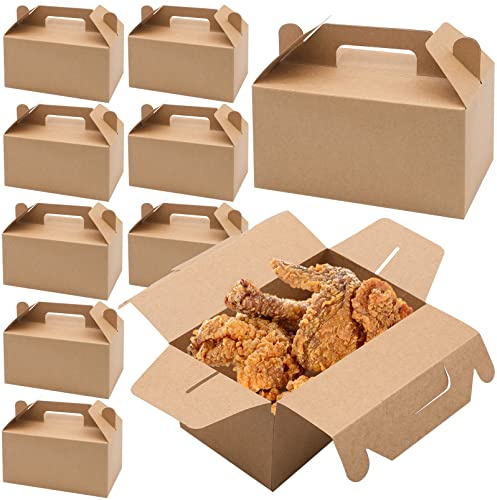 FORYNXHWIN 10er Pack Kraftpapier Lebensmittelbehälter Boxen, Lebensmittel Boxen zum Mitnehmen, Geschenk Schachteln mit Deckel und Griff für Hochzeit, Party, Geburtstag, Gebäck, Kekse - 19 x 11 x 10 cm