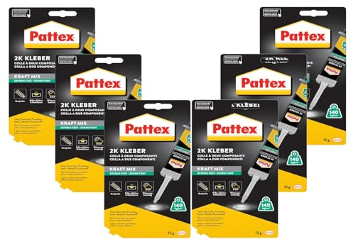 Pattex Kraft-Mix Metall, metallfarben aushärtender 2-Komponenten Epoxy Kleber auf Epoxidharz Basis, starker Kleber zur Verklebung von Metall und anderen Materialien, 6 x 35g