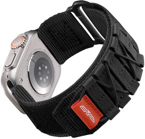 Bandletic Nylonrem kompatibel med Apple Watch-rem 49 mm 45 mm 44 mm 42 mm Ultra 1 Ultra 2, utomhussport band för iWatch SE/Ultra 1 2/Series 9 8 7 6 5 4 3 2 1, L-svart