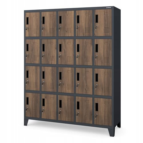 Domator Jan Nowak Casier Vestiaire 5B4A Armoire Metallique avec 20 Compartiments Revêtement en Poudre 172 cm x 136 cm x 45 cm (Aspect Bois Anthracite)
