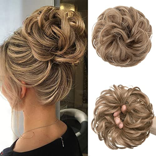 JJstar Haarteile, große Haargummis für Damen, gelockt, gewellt, Haarteile, Dutt und Pferdeschwanz, synthetische Dutt, für Frauen (Dunkelblond)