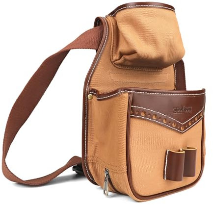 TOURBON Patronentasche aus Segeltuch und Leder für Schrotflintenschießen, Hüfttasche, Verstellbarer Gürtel, Munitionstasche