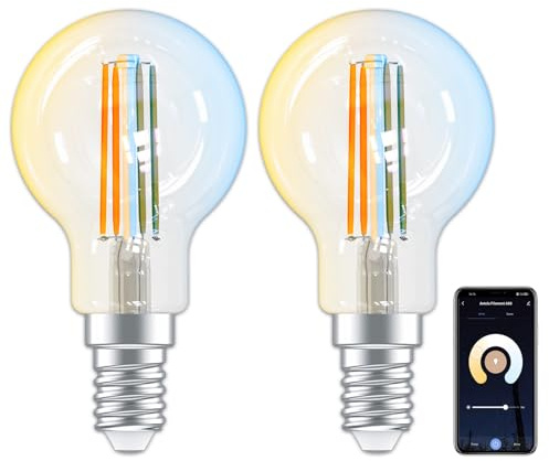 ANTELA Ampoule Connectée E14 P45 4,5W 470LM, Ampoule LED Intelligente 2700K-6500K Compatible avec Alexa, Google Home, Smart Life APP, 2PCs