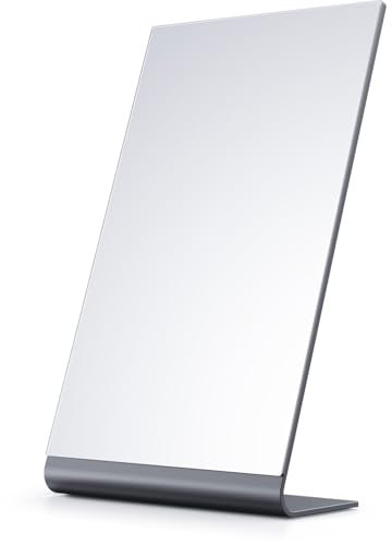 NEZZOE Rectangular Makeup Mirror for Desk, 12 inch Aluminum Free Standing Bathroom Counter Mirror, Space Black