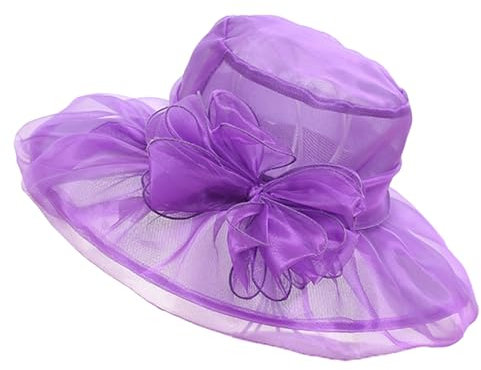 Kirche Hüte für Frauen Organza Viktorianische Hut Fancy Floral Tee Party Hüte Hochzeit Fascinator,Lila,One Size