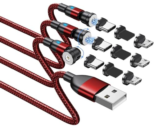 BITHAI Magnetisches Ladekabel 3 in 1 USB Magnet Ladekabel [3Stück 2M] 360&180 Magnetkabel Nylon Geflochten Magnetisch für Typ C/Micro USB/i-Products