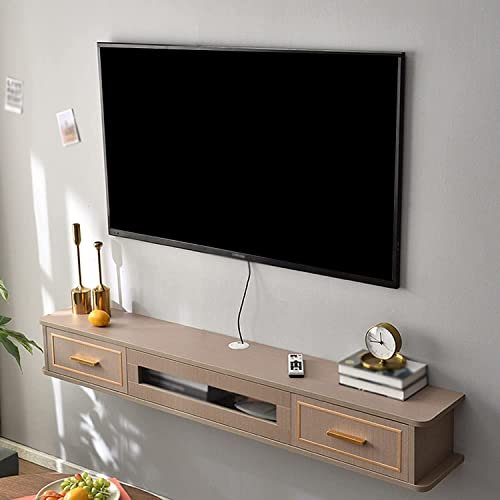 KAZUP Schwebender TV-Ständer, Projektoren und Spielekonsolen, wandmontierte TV-Schränke aus Holz, geeignet für Unterhaltungsräume im Wohnzimmer/Grau / 130 cm/Kaffee / 130 cm