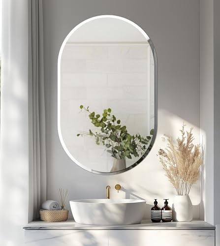 Artloge Spiegel Rahmenlos Wandspiegel 50×80 cm Oval: Modern Badspiegel abgeschrägter Silber, HD Badezimmerspiegel für Wohnzimmer Schlafzimmer Badezimmer