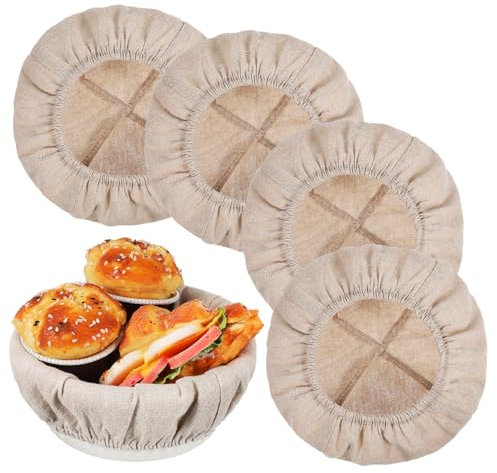 CIYODO 4pcs Bread Basket Cloth Cover Banneton Liners for Sourdough Bread Baking Cloth Liner for Rising Baking Tool for Home Bakers