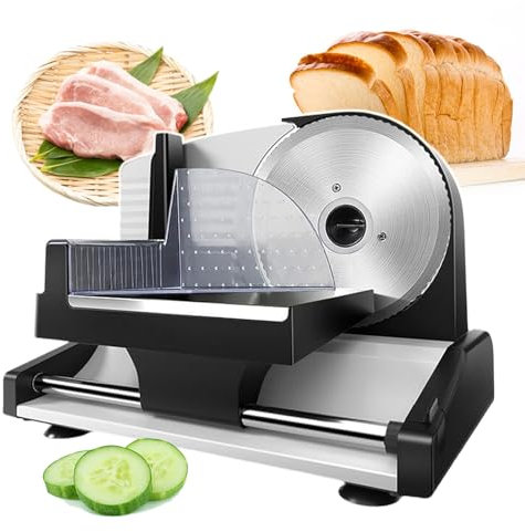 pealiritansemen Trancheuse À Viande 200 W, Lame en Acier Inoxydable De 19 Cm, Trancheuse À Pain Semi-Automatique en Acier Inoxydable, Trancheuse Électrique pour Usage Domestique Et Commercial