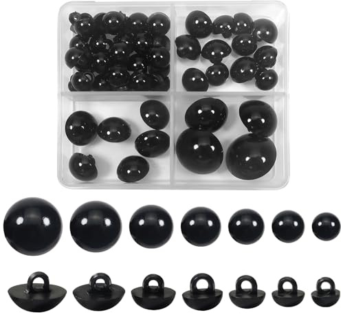 TOAOB 50 Stück Kunststoff Knöpfe Augen zum Annähen 8mm bis 17mm Schwarz | Augen für Häkeltiere, Runde Knöpfe für Marionette Puppenherstellung Tieraugen