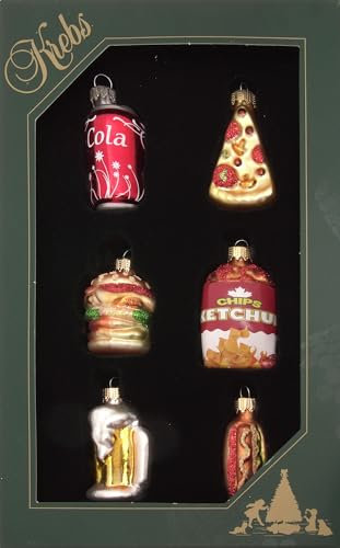 Krebs Glas Lauscha - Weihnachtsdekoration/Christbaumschmuck aus Glas - Mini Essen Set - Menge: 6 Stück - Größe: ca. 6 cm