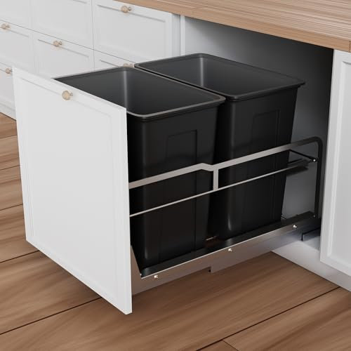 Gornoxblif Bote de basura doble extraíble debajo del gabinete con deslizadores de cierre suave, kit de cubo de basura resistente para debajo del fregadero para cocina, cubo de basura no incluido,