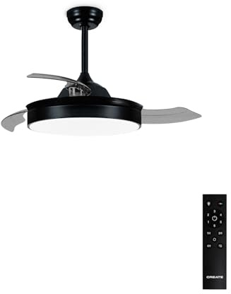 CREATE / WIND CLEAR M/Ventilador de techo con luz negro con mando / 40W, Ø108 cm, temporizador, 6 velocidades, aspas retráctiles, 3 temperaturas de luz, función verano-invierno