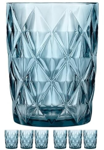 6 Vasos Bistro Marino 40 cl - Envio 24h - Perfecto para uso en Casa, Restaurante y en Fiesta, Ligeros y Resistentes con acabado de diamantes - Vasos de Agua, Refrescos, Whisky (Azul Marino, 40 cl)