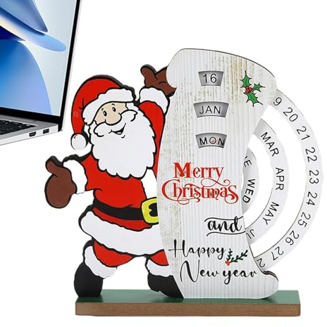 Calendario perpetuo de cuenta regresiva de Navidad, panel de cuenta regresiva de Navidad,Calendario de bloque de madera giratorio manual | Calendario de bloque de madera natural Papá Noel muñeco de