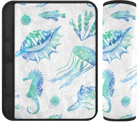Blue Marine Life - Almohadillas para cinturón de seguridad de coche de franela suave con acolchado de algodón, cierre de cinta mágica ajustable para automóviles, bolsas