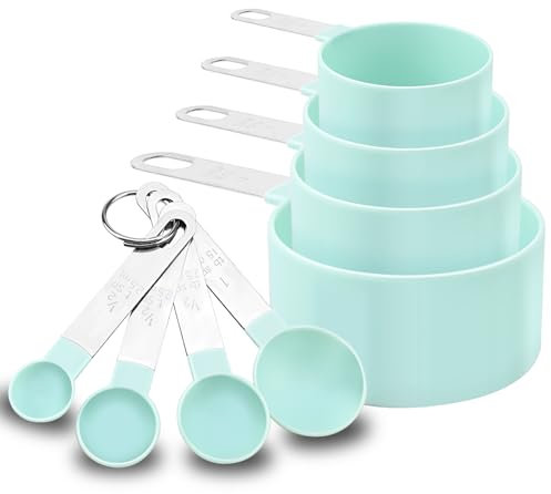 8 Stück Messlöffel Set - Messlöffel - Mit 4 Measuring Cups und 4 Löffel - Stapelfähig - mit Edelstahlgriff - Werkzeug zum präzisen Messen von Flüssigkeiten und Feststoffen