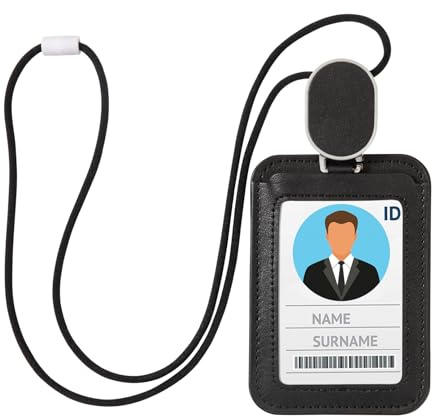 Ausweishalter PU-Leder ID Kartenhalter mit Retractable Badge Reel Einziehbarer Ausweishüllen Für Ausstellung, Büro, Fabrik Mitarbeiter Schwarz