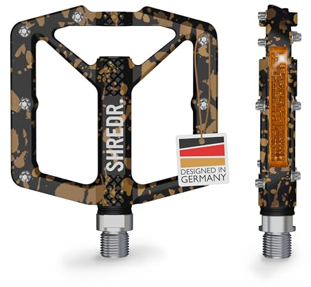 SHREDR. Shine Pedale für MTB | Hochwertige Flatpedals fürs Mountainbike | Mit Reflektoren (StVZO konform) | Special Edition - Unikat